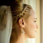 Wedding hair style with braid and veil updo. Les Ciseaux St. Armands