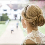 Wedding hair classy bun with tiara headband by Les Ciseaux St. Armands