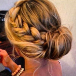 Bride hairstyle updo with braid by Les Ciseaux St. Armands