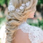 Beach Wedding Brides hair half updo curls and braid by Les Ciseaux St. Armands